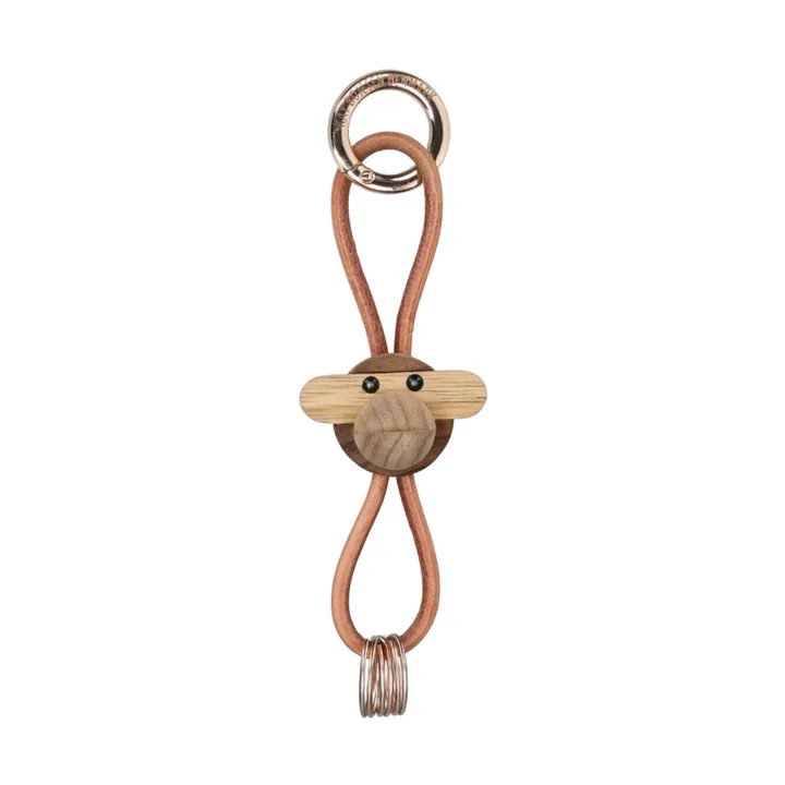 Kaj Bojesen nøkkelring, Ape - Teak-limbatre, natur lær - Kay Bojesen Denmark