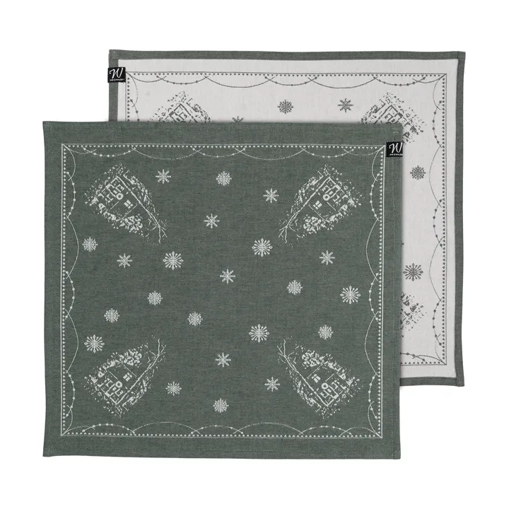 Julemorgen stoffserviett 45x45 cm 2-pack - Hvit-grønn - Wik & Walsøe