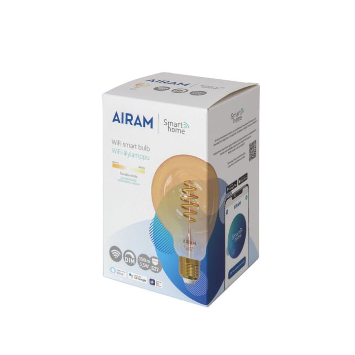 Airam Smarte Hjem Filament LED globe lyspære, amber, 95MM, spiral E27, 6W Airam