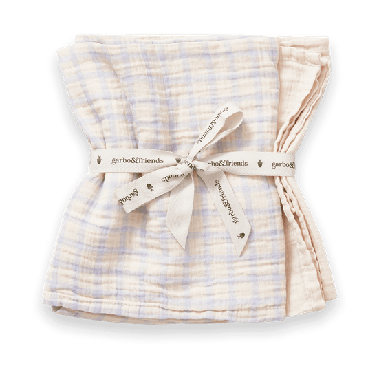 Gingham Sky Blue Muslin teppe, small 2 stk - 60x60 cm - Garbo&Friends