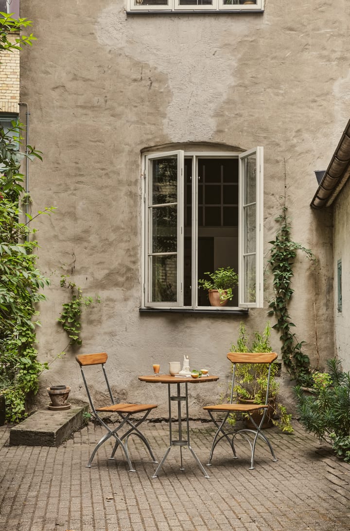 Bryggeristol, Teak-varmgalvanisert stativ Grythyttan Stålmöbler