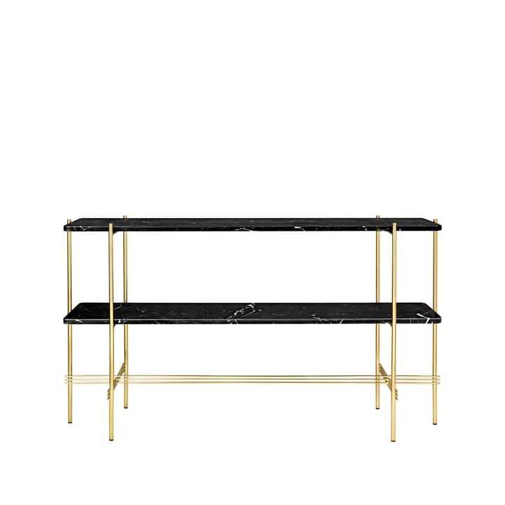 TS Console avlastningsbord 120 x 30 x 72 cm - black marquina marble, messingstativ, 2 marmorhyller - GUBI