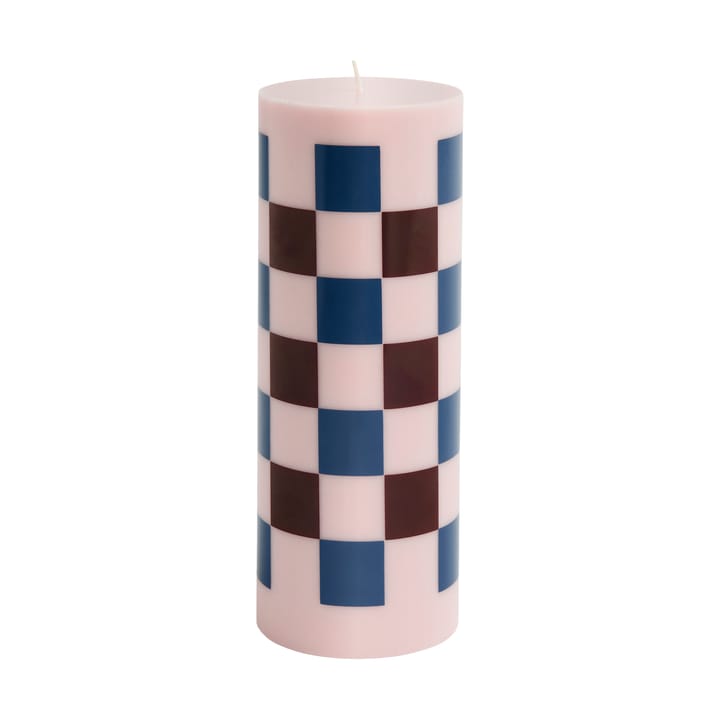 Column Candle kubbelys large 25 cm - Pink-bordeaux-dark blue check - HAY