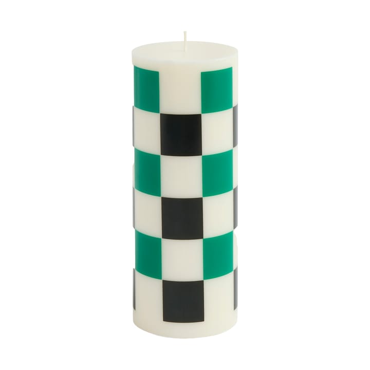 Column Candle kubbelys medium 20 cm - Off white-green-black check - HAY