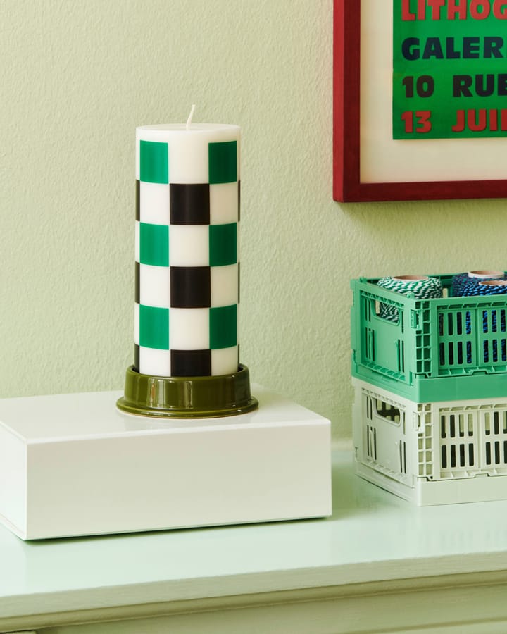 Column Candle kubbelys medium 20 cm - Off white-green-black check - HAY