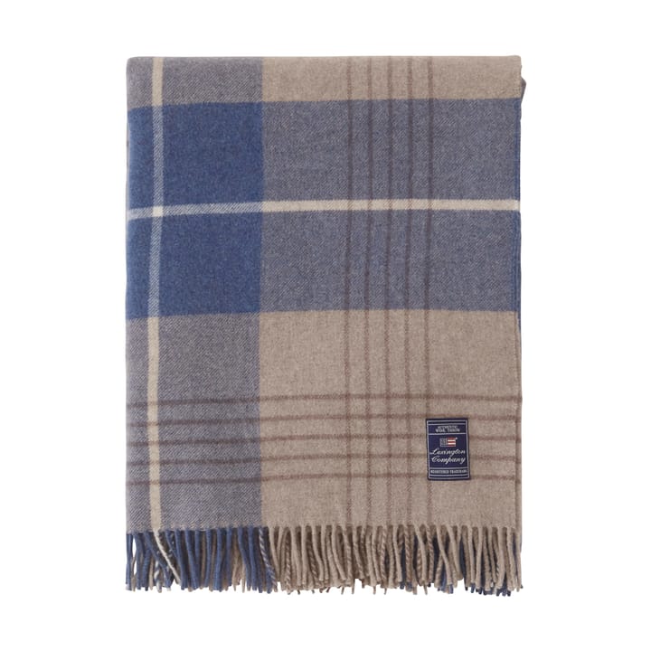 Checked Recycled Wool pledd 130 x 170 cm - Denim blue-beige - Lexington