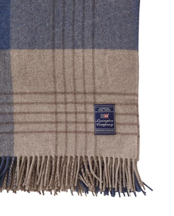 Checked Recycled Wool pledd 130 x 170 cm - Denim blue-beige - Lexington