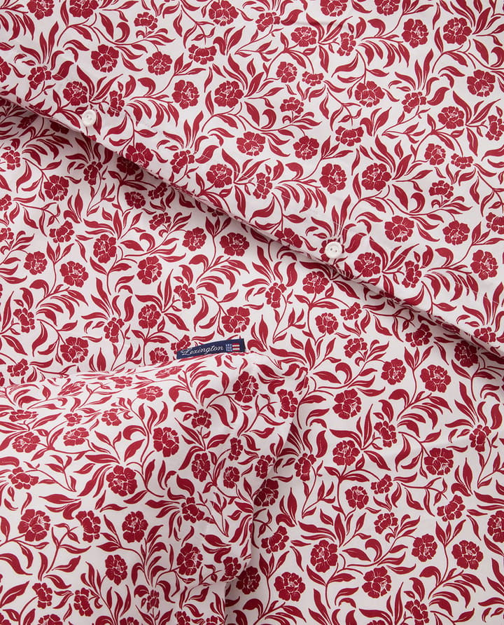 Flower Printed Cotton Sateen sengesett, Hvit-rød Lexington