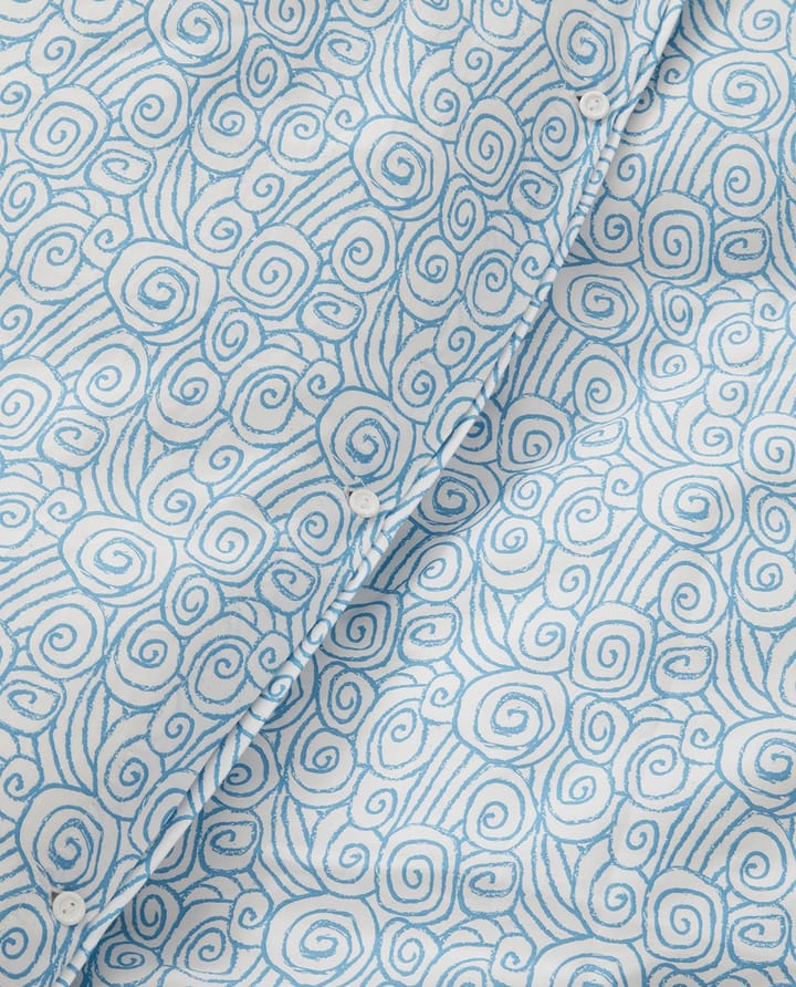 Wave Printed Cotton Sateen sengetøy-sett, White-blue, 2 putetrekk Lexington