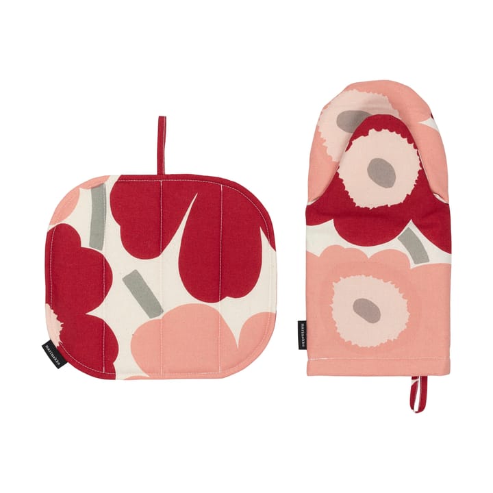 Pieni Unikko grytevott + gryteklut 2 deler, Cotton-dark cherry-rose Marimekko