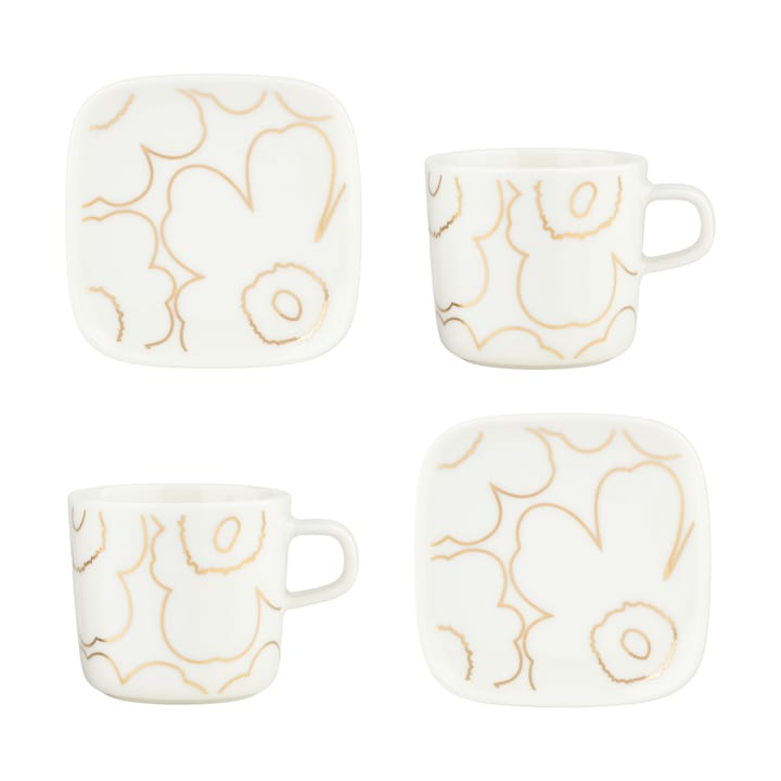 Piirto Unikko kopp og fat sett 20 cl, 4 deler - White-gold - Marimekko