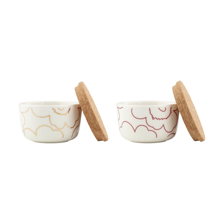 Piirto Unikko skål med lokk 2,5 dl 2-pack - White-gold-dark red - Marimekko