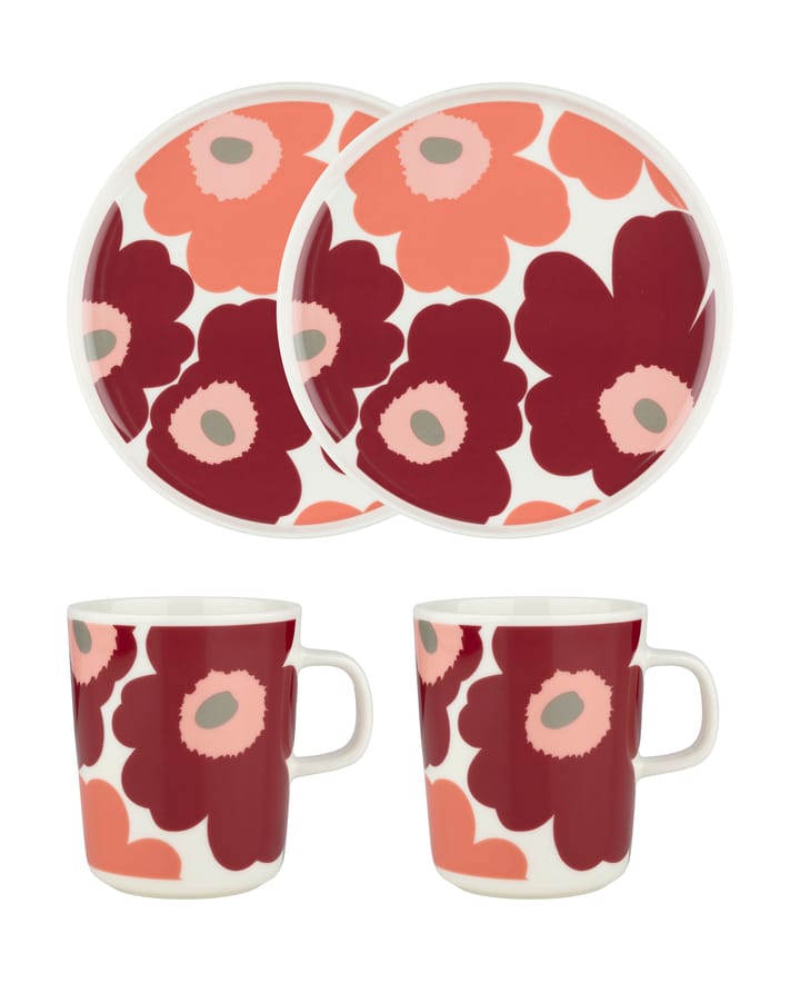 Unikko frokostsett  - White-darl cherry-salmon red - Marimekko