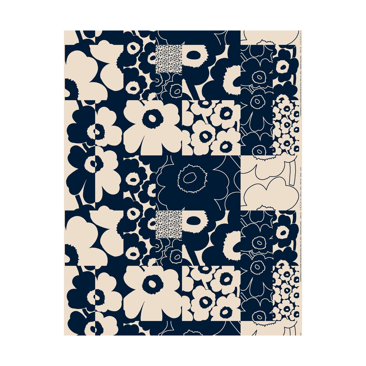 Bilde av Marimekko Unikko Kollaasi stoff bomull-lin Linen-dark navy