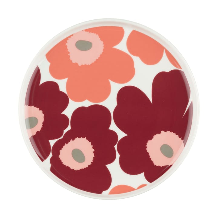 Unikko tallerken Ø 20 cm, White-dark cherry-salmon red Marimekko