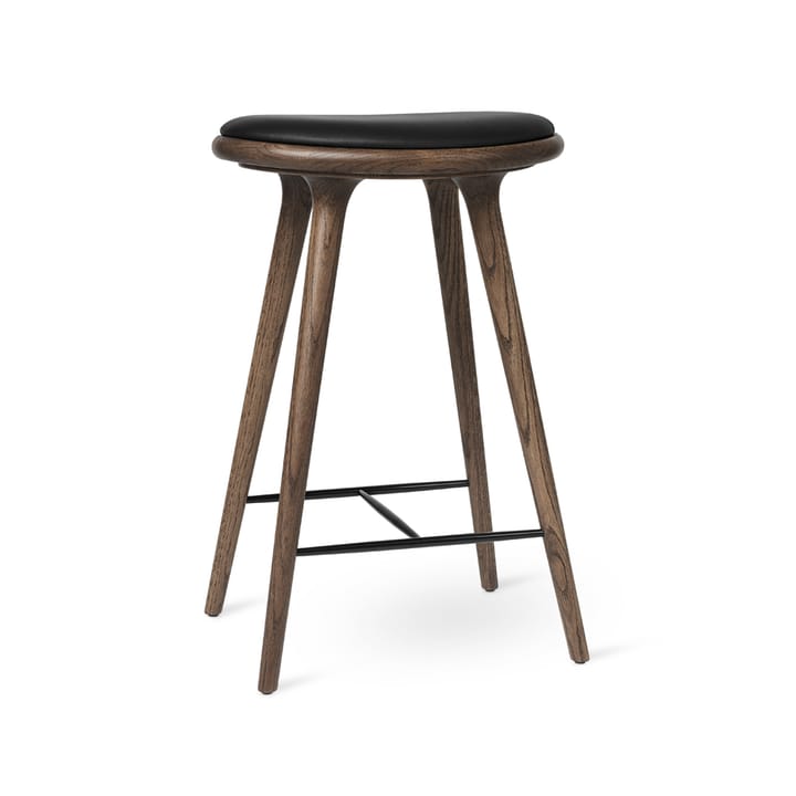 High stool barkrakk høy 74 cm, skinn svart, mørkbeiset eikestativ Mater