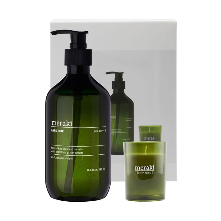 Meraki gavesett håndsåpe og duftlys, Anti-odor-green herbal Meraki