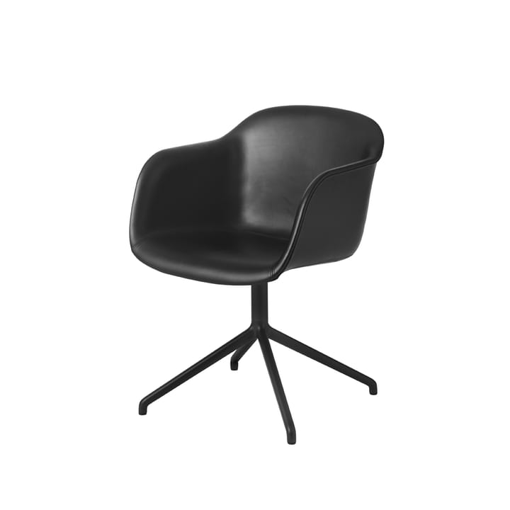 Fiber armchair med dreibar kontorfot som kan svinges - Black leather-anthracite black - Muuto