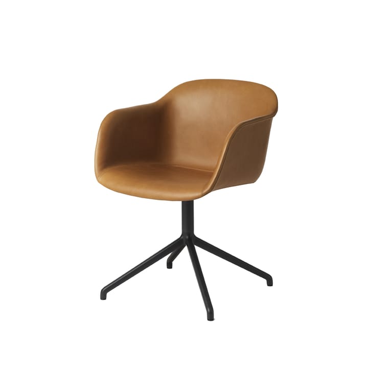 Fiber armchair med dreibar kontorfot som kan svinges - Cognac leather-anthracite black - Muuto