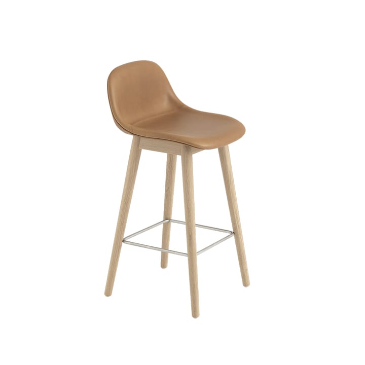 Fiber barstol med ryggstøtte 65 cm - Refine cognac leather-eikeben - Muuto