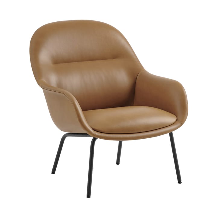 Fiber Lounge lenestol med stålben - Refine leather cognac-black - Muuto