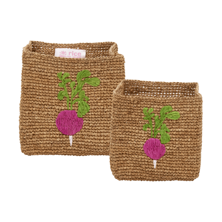 Rice raffia oppbevaringskurv 2 deler - Radish Embroidery-Tea - RICE