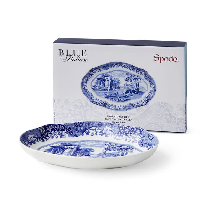 Blå Italiensk fet oval 14x21 cm - Blå-hvit - Spode