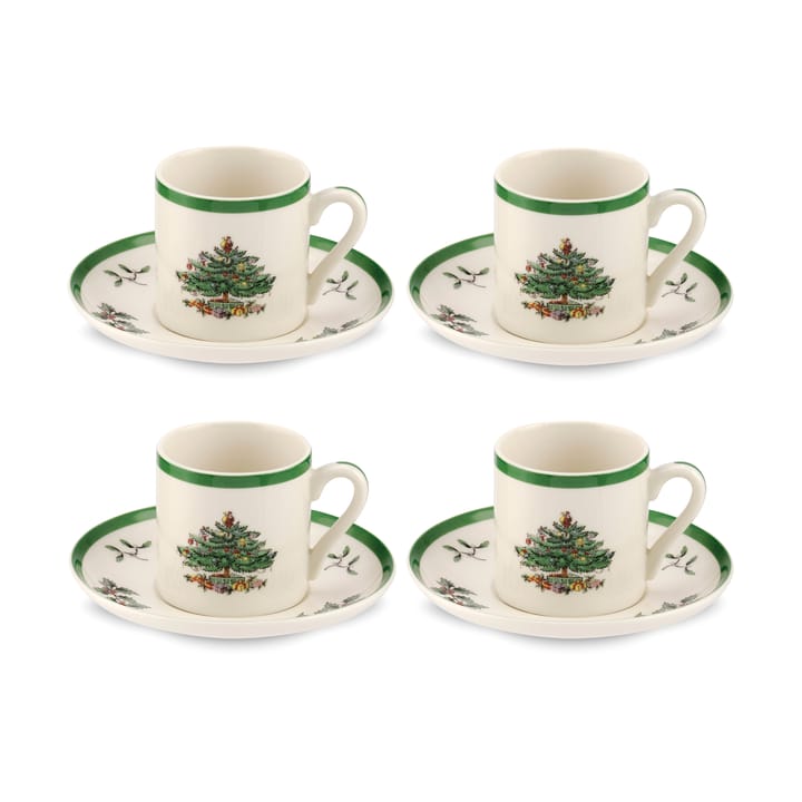 Christmas Tree espressokopp og fat 9 cl 4-stk. - White-green-red - Spode