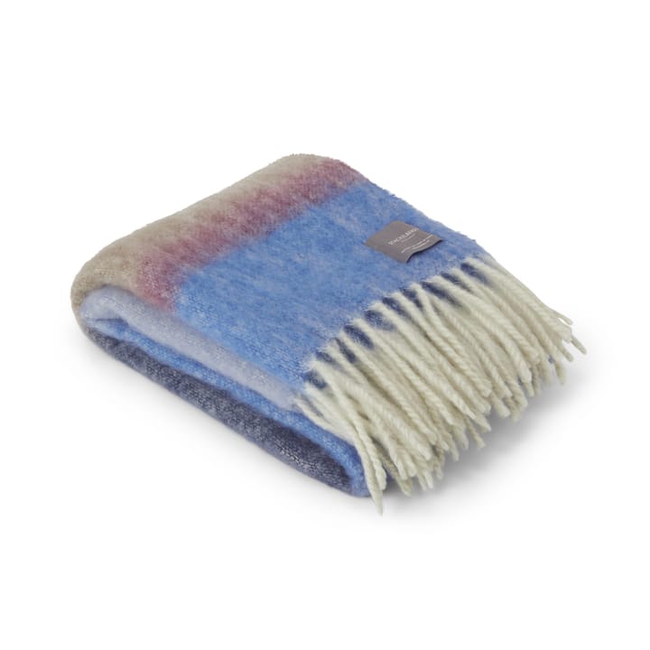 Mohair pledd - Stripe Blue, Azur & Camel - Stackelbergs