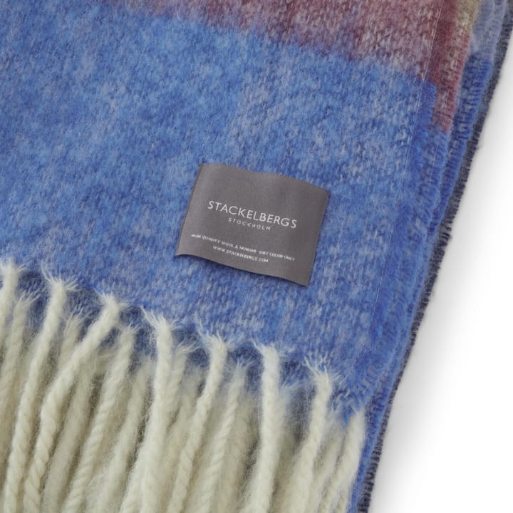 Mohair pledd - Stripe Blue, Azur & Camel - Stackelbergs