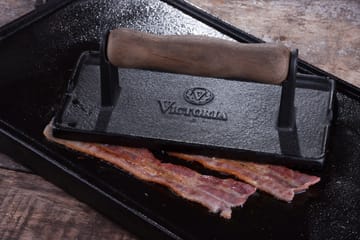 Bacon- og grillpress støpejern med trehåndtak - 21x11 cm - Victoria